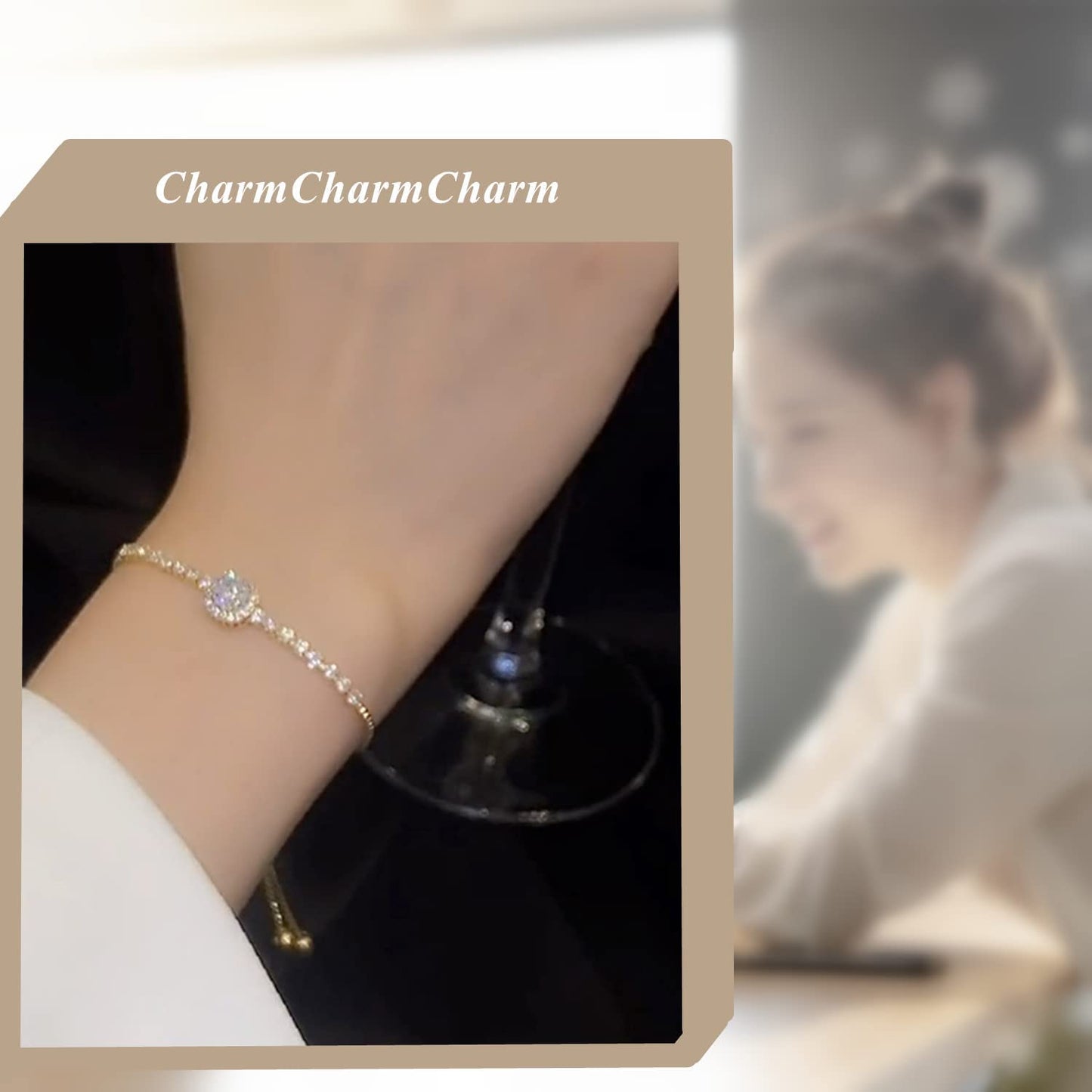 Women's Charm Gold Color Link Chain Crystal Bracelet Jewelry Organizer Storage Bag Adjustable