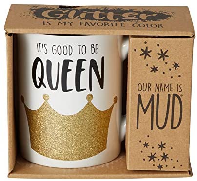 Enesco 6001219 It's Good to be Queen Stoneware Glitter Mug, 16 oz, Gold