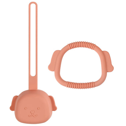 Silicone Teether Baby Teething Ring Puppy-Shaped BPA-Free(1 Pacifier Holder+1 Baby Teether