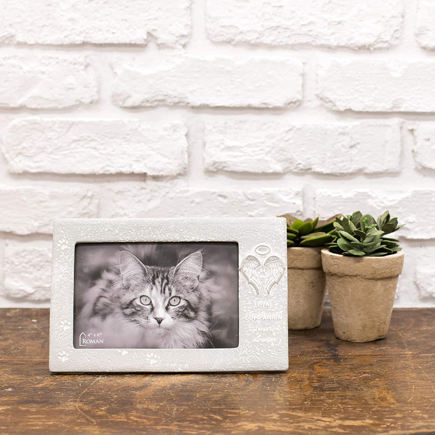Roman Pet Memorial Loyal Pewter Grey 8 x 5 Resin Stone Wall and Tabletop Frame