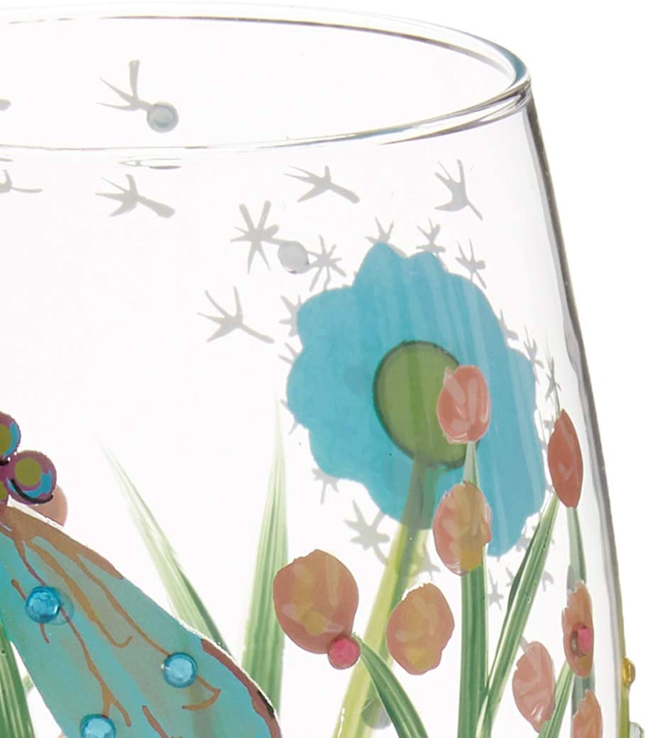 Enesco 4053099 Lolita Dragonfly Summer Artisan Painted Wine Glass Gift