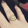 Nepdome 2022 New Exquisite Women's Two Tone Silver Floral Ring Round Diamond Gold Sunflower Jewel