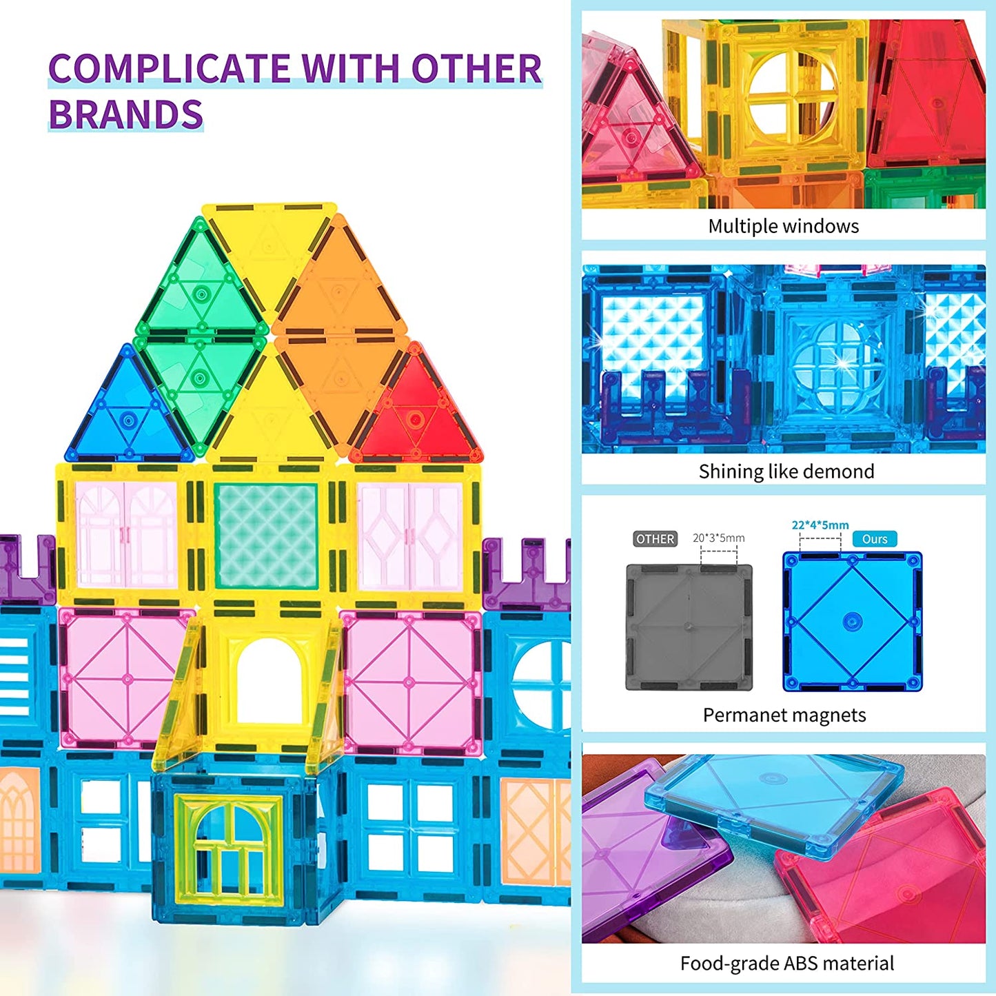 AXYES Magnetic Tiles, Magnetic Building Blocks 102PCS