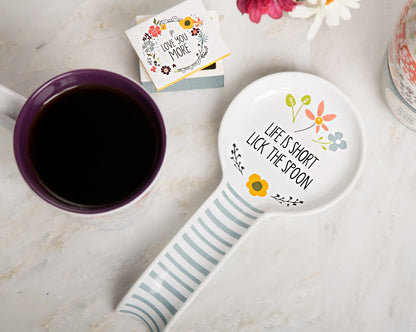 Pavilion 54241 Life is Short Lick the Spoon Ceramic Floral Spoon Rest