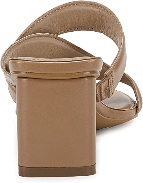Women's  Heeled Sandals Square Open Toe Backless Block Double Straps Coffee, Size 7