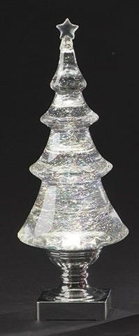 Roman 32786 LED Light-up Glitter Holiday X-mas Tree, 14" Tall, Silver and Clear