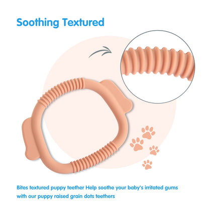 Silicone Teether Baby Teething Ring Puppy-Shaped BPA-Free(1 Pacifier Holder+1 Baby Teether