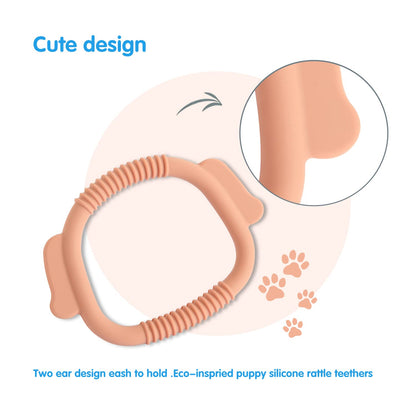 Silicone Teether Baby Teething Ring Puppy-Shaped BPA-Free(1 Pacifier Holder+1 Baby Teether
