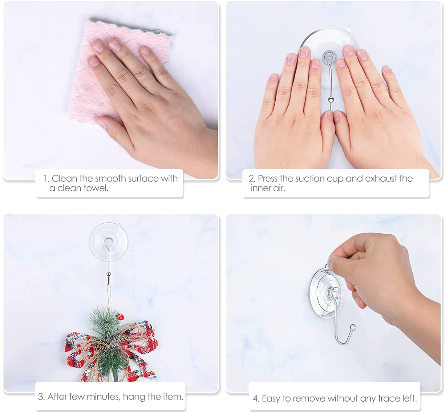 Wreath Hanger, Clear Large Suction Cup Wreath Hooks Reusable Suction Cups w/ Metal Long Hook