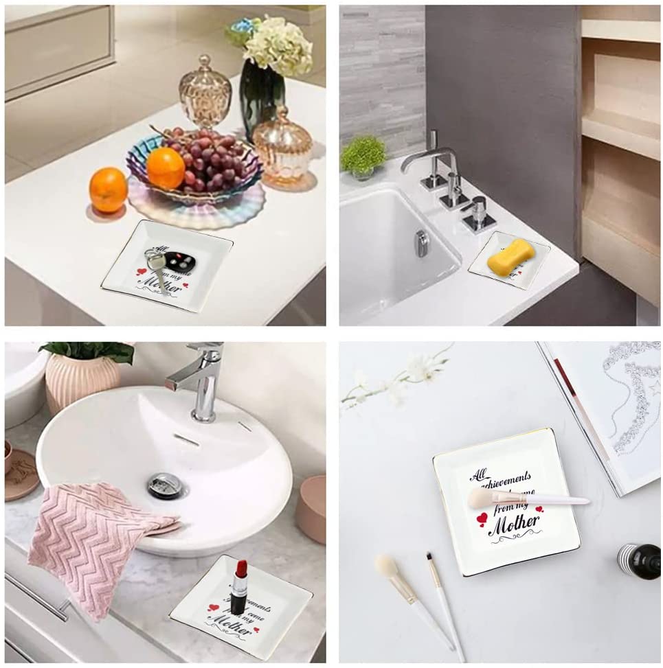 BLOCE Golden Edged Ceramic Trinket Dish/Ring Holder/Jewelry Tray with White Gift Bag for Mother