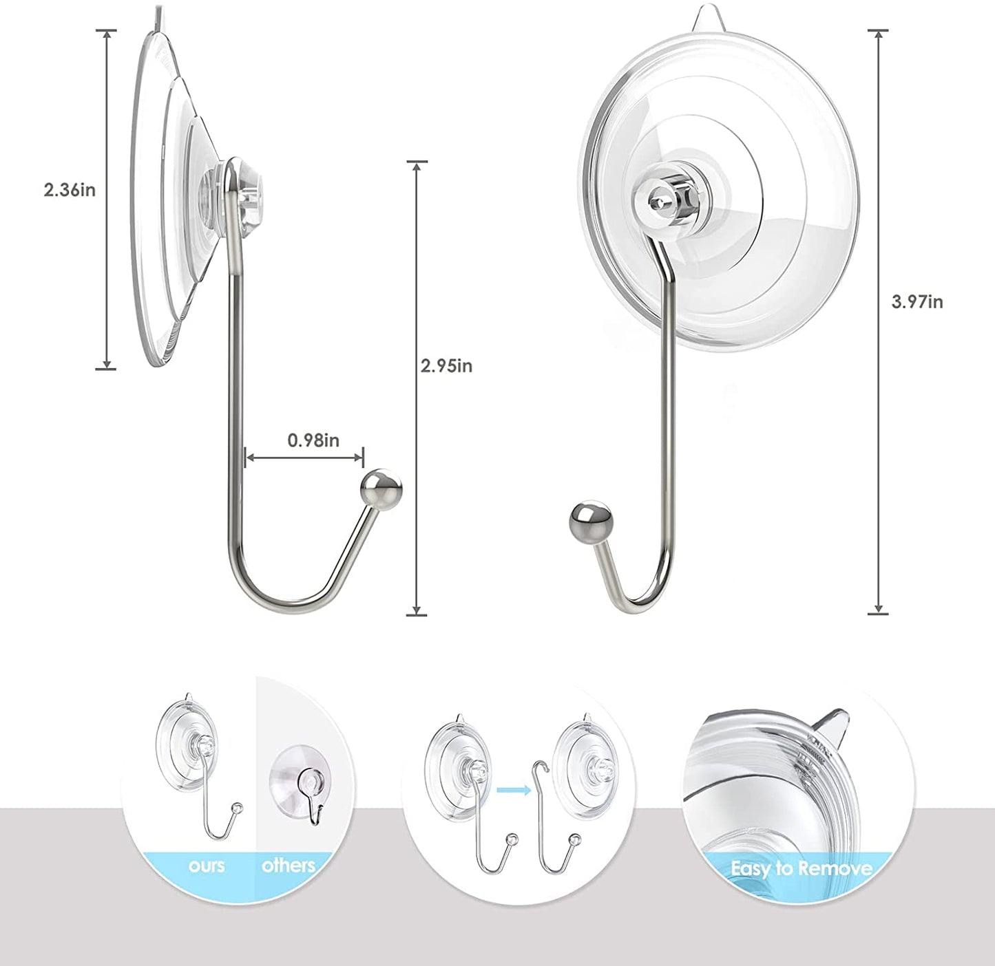 Wreath Hanger, Clear Large Suction Cup Wreath Hooks Reusable Suction Cups w/ Metal Long Hook