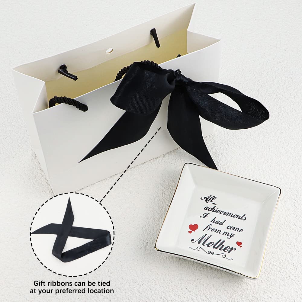 BLOCE Golden Edged Ceramic Trinket Dish/Ring Holder/Jewelry Tray with White Gift Bag for Mother