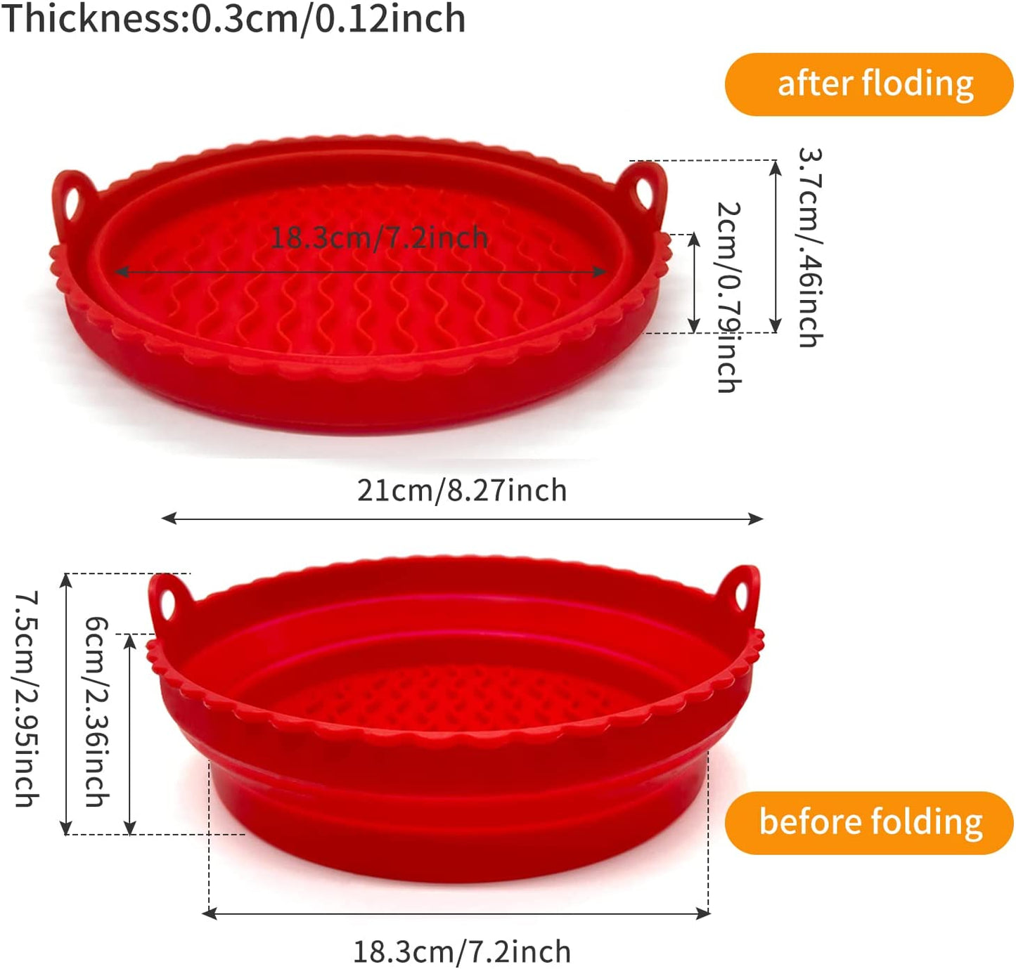 2PC Round Silicone Air Fryer Liners Reusable with Heatproof Gloves, Pink + Red