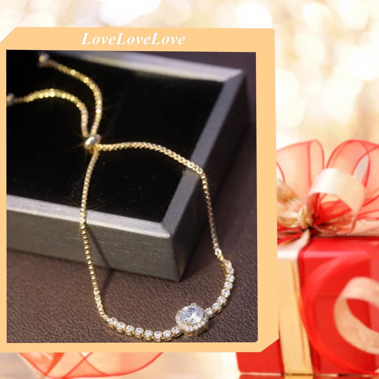 Women's Charm Gold Color Link Chain Crystal Bracelet Jewelry Organizer Storage Bag Adjustable