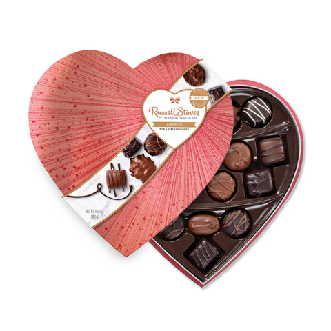 Russell Stover 6618N Assorted Chocolates Rose Gold Burst Heart, 10 oz.