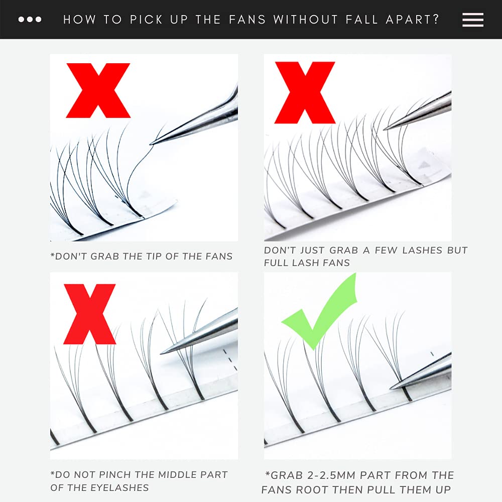 5D Easy Eyelashes Fans Volume Lashes Extensions Tray,C Curls,0.07 Thickness,Long Stem Premade