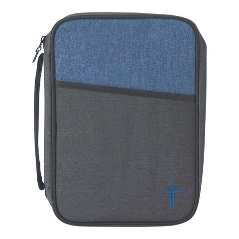 Dicksons BCK-TL124 Gray and Blue Reinforced Polyester Bible Cover Case with Handle, Thinline