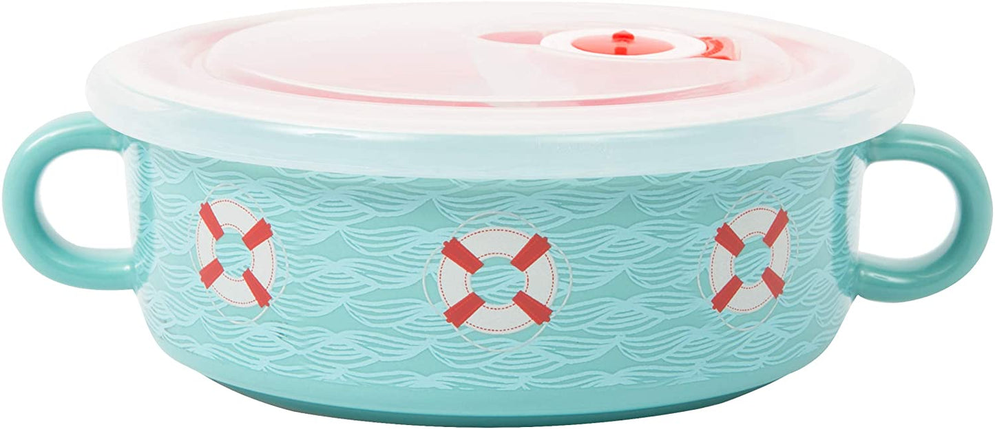 Pavilion 67536 Double Handled Soup Bowl With Lid Livin' The Beach Life, Blue 13.5 oz