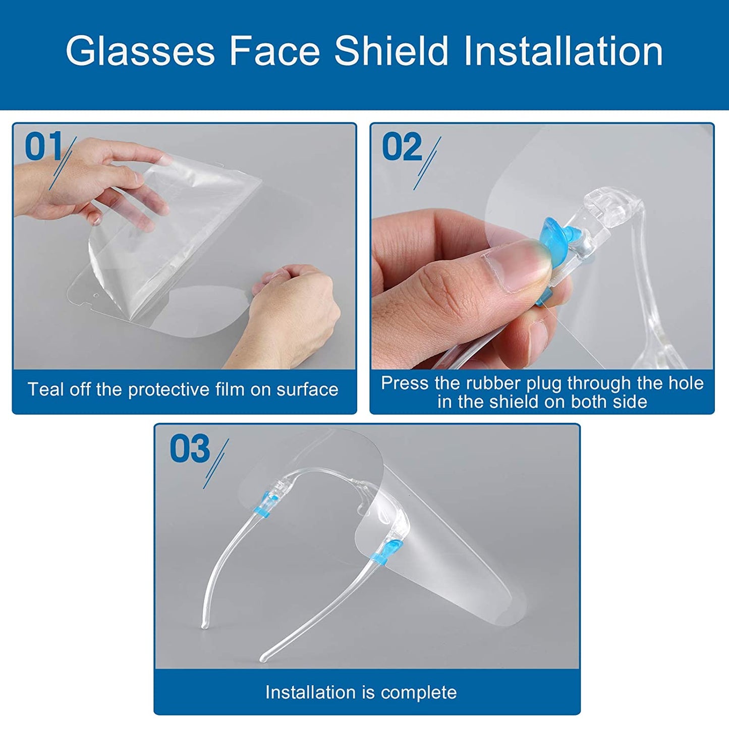 Clear Anti-Fog Droplets Splash Glasses Style Face Shields to Protect Eyes/Nose/Mouth for Adults