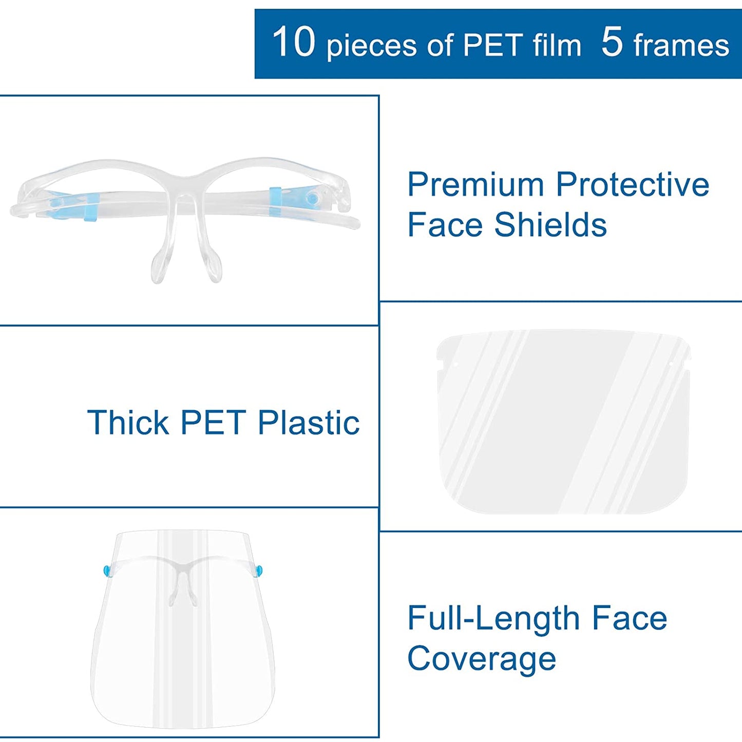 Clear Anti-Fog Droplets Splash Glasses Style Face Shields to Protect Eyes/Nose/Mouth for Adults