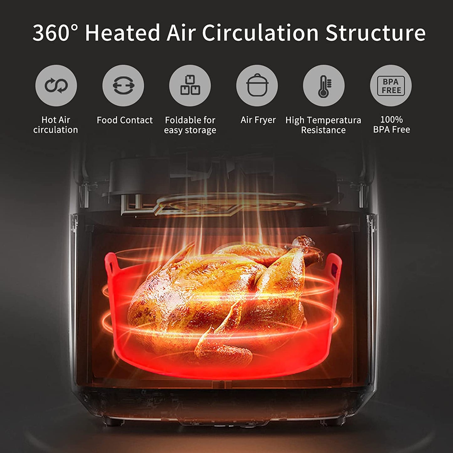 2PC Round Silicone Air Fryer Liners Reusable with Heatproof Gloves, Pink + Red
