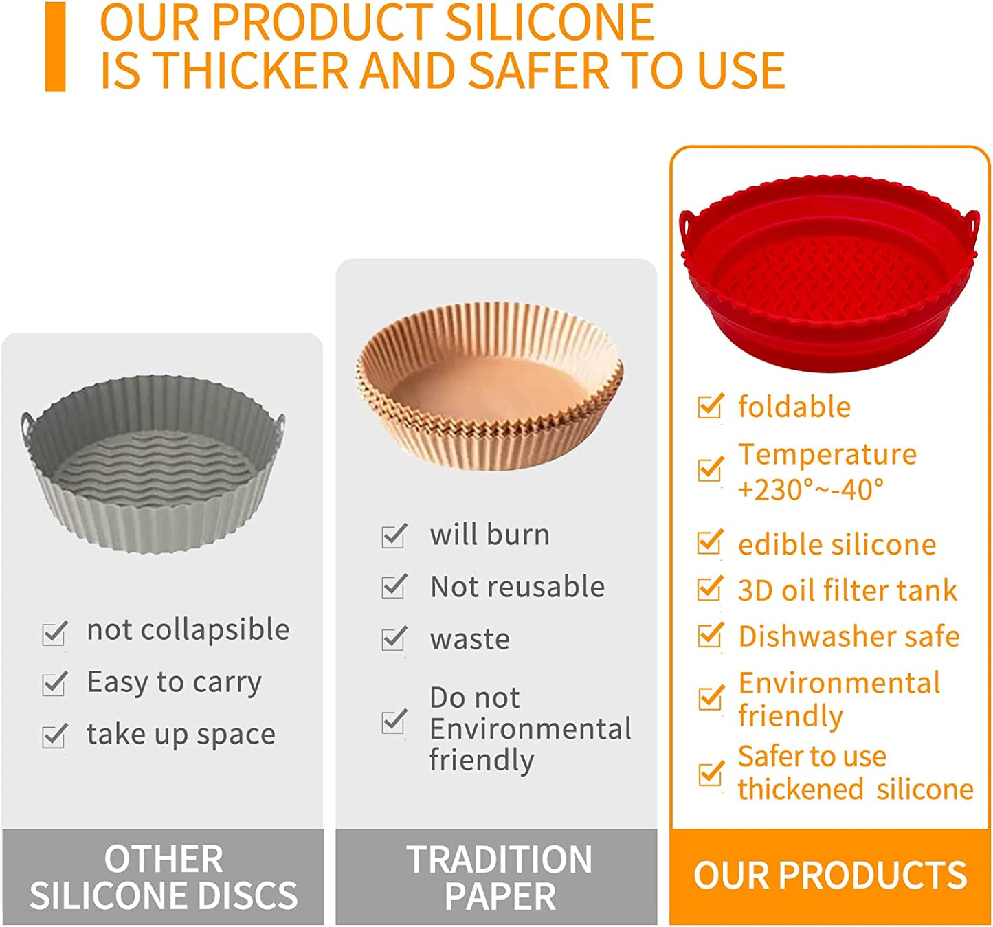 2PC Round Silicone Air Fryer Liners Reusable with Heatproof Gloves, Pink + Red