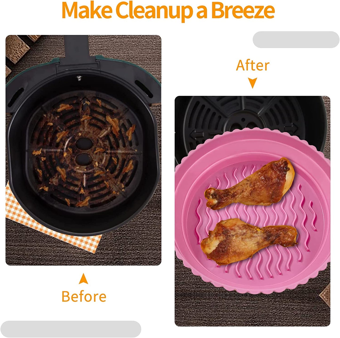 2PC Round Silicone Air Fryer Liners Reusable with Heatproof Gloves, Pink + Red