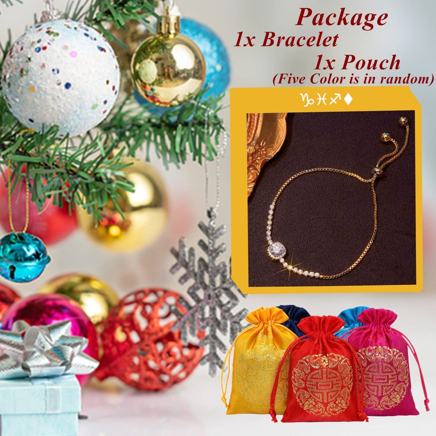 Women's Charm Gold Color Link Chain Crystal Bracelet Jewelry Organizer Storage Bag Adjustable