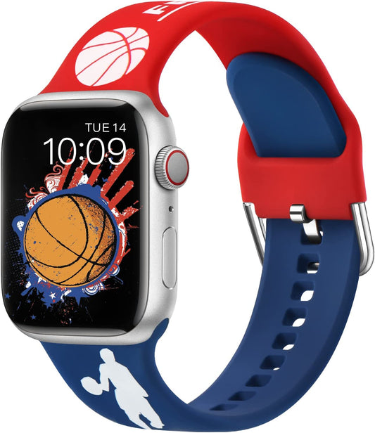 Compatible with Sport Apple Watch Band 45/44/42mm Soft Silicone Strap Basketball Pattern