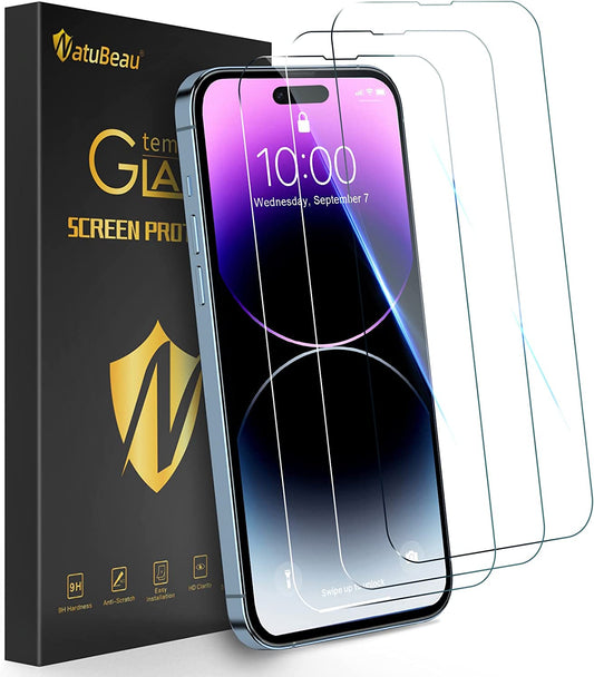 3 Pack Screen Protector Compatible with iPhone 14 Pro Tempered Glass, Scratch Resistant