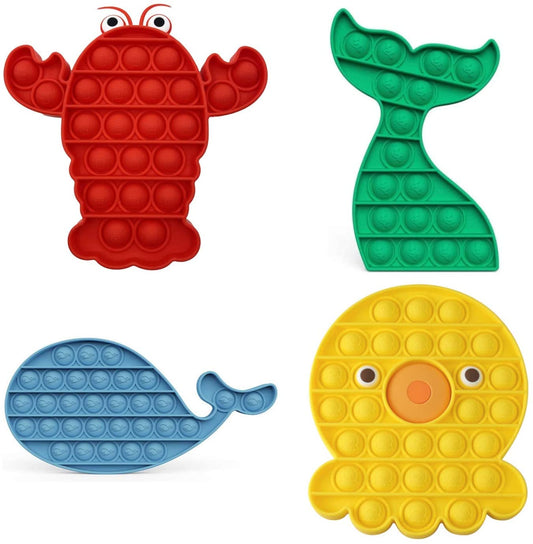 4 Pack Pop It Fidget Toys for Anxiety Stress Relief Toy Set Whale Octopus Mermaid Lobster