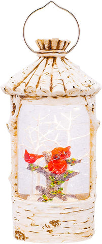 Roman Dropship 132278 Birch Bird House Led Swirl With Cardinal White 11 x 6 Acrylic Holiday Globe