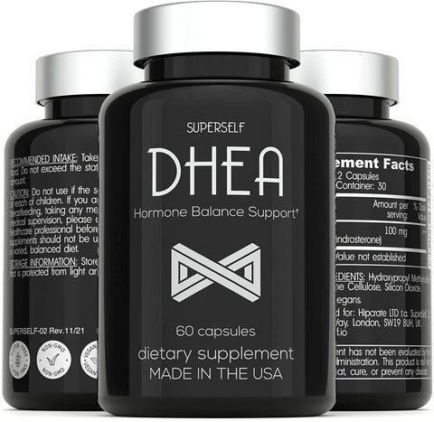 DHEA 100mg 60 Capsules  Micronized DHEA Supplement Pure/Natural/Vegan  High Strength Hormone Balance