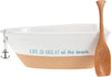 Pavilion 67543 Stoneware Boat Dish Server With Wooden Oar Scoop Life Is At The Beach, Beige 12 oz