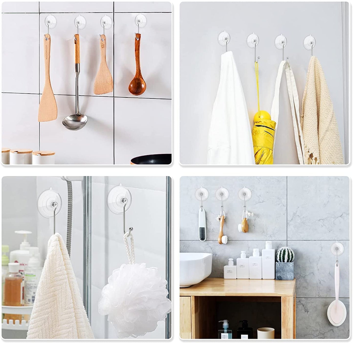 Wreath Hanger, Clear Large Suction Cup Wreath Hooks Reusable Suction Cups w/ Metal Long Hook
