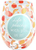 Pavilion 73270 Life's Peachy With You In It-18oz Peach Patterned Stemless Wine Glass, 18 oz, Orange