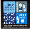 Pavilion 74934 Vodka & Soda Sentiment, Pattern & Character Holder 4" (4 Piece) Coaster Set with Box