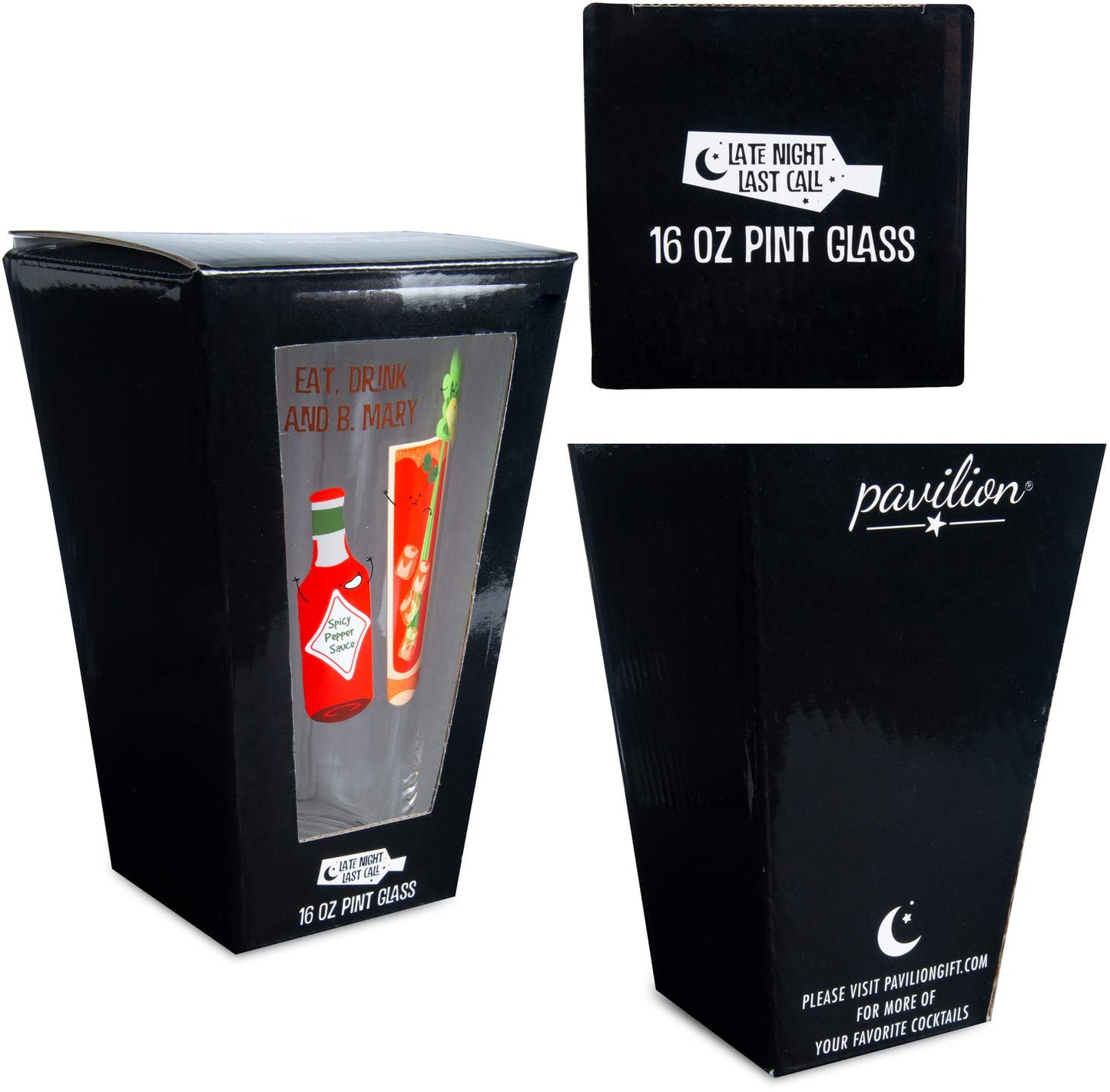 Pavilion 74867 Eat, Drink & B. Mary-Bloody Mary-16 oz 16 oz Pint Glass Tumbler, Red