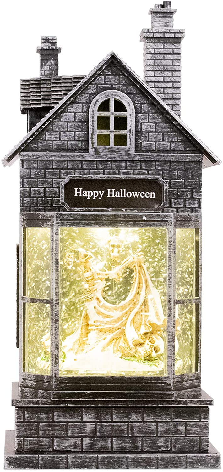 Roman Halloween 133439 Happy Silvertone Haunted House 10" Acrylic Decorative Tabletop Snow Globe