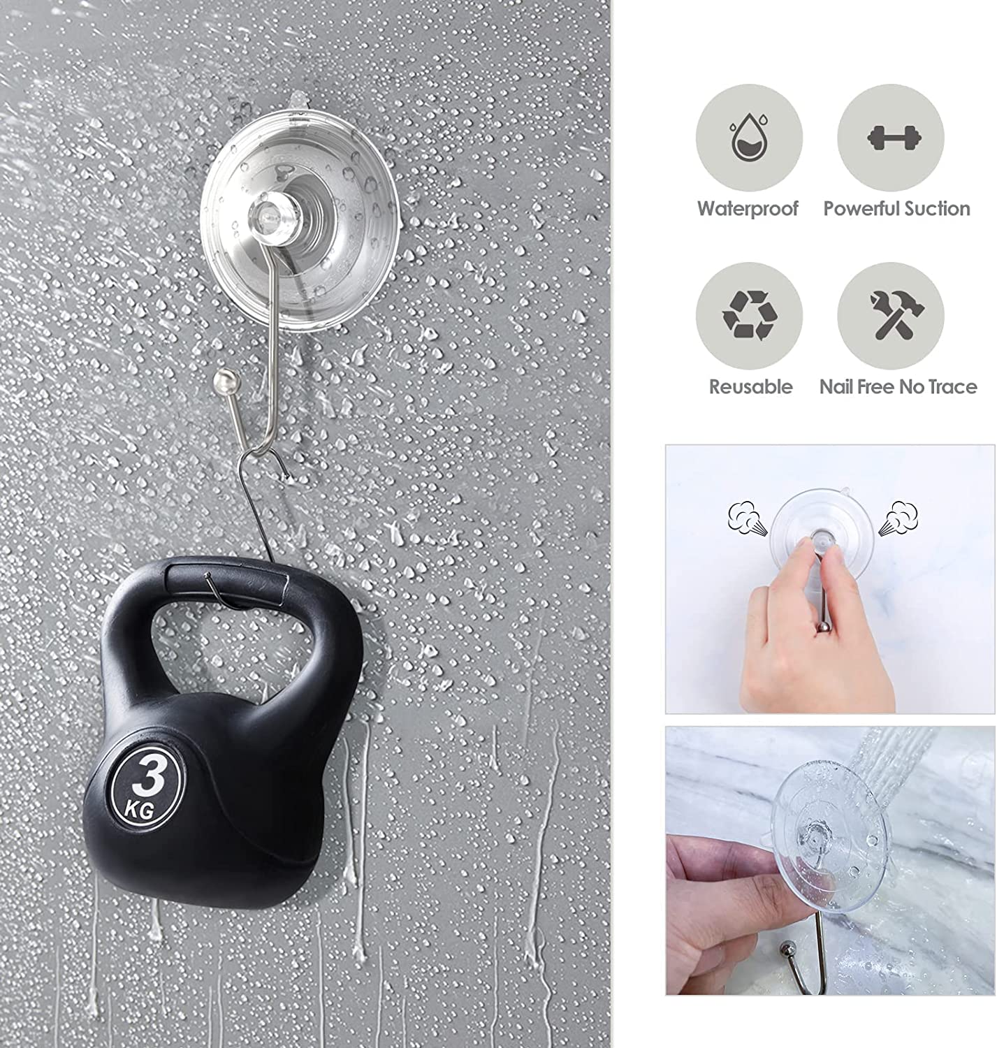 Wreath Hanger, Clear Large Suction Cup Wreath Hooks Reusable Suction Cups w/ Metal Long Hook