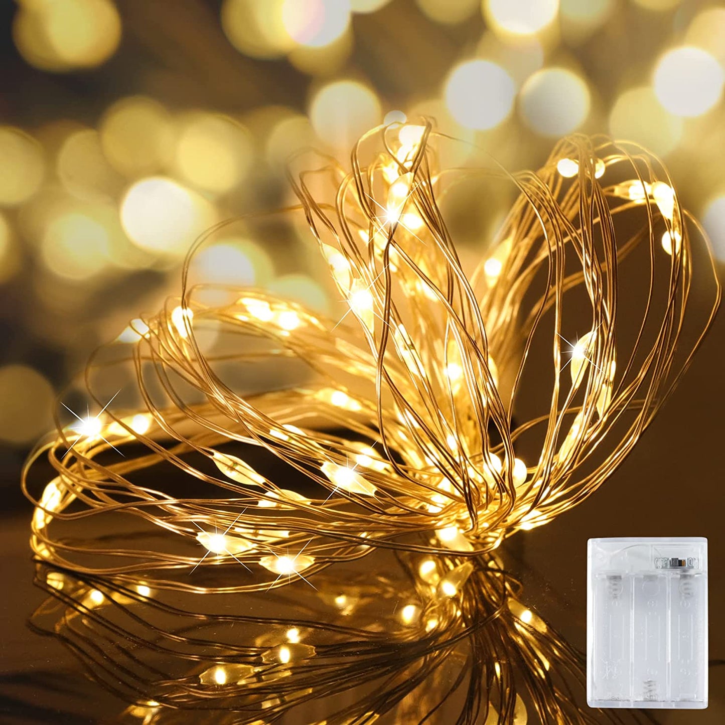 Fairy Lights Battery Operated,60 LED Mini Silver Copper Wire String Lights, IP65 Waterproof