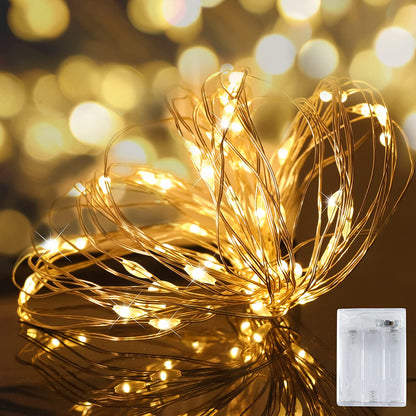 Fairy Lights Battery Operated,60 LED Mini Silver Copper Wire String Lights, IP65 Waterproof