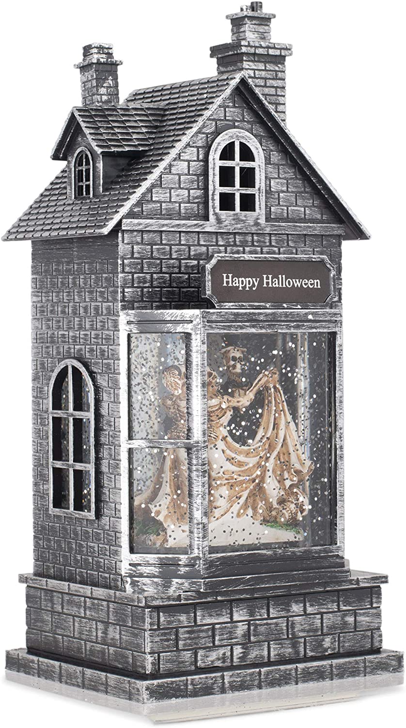 Roman Halloween 133439 Happy Silvertone Haunted House 10" Acrylic Decorative Tabletop Snow Globe