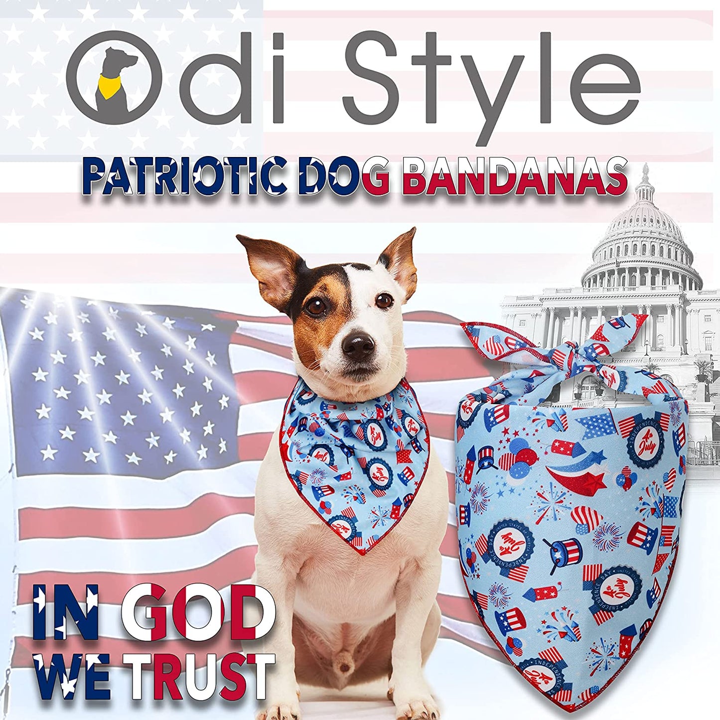 Style American Flag Dog Bandana - Patriotic 4th of July Dog Bandana for Dogs and Cats