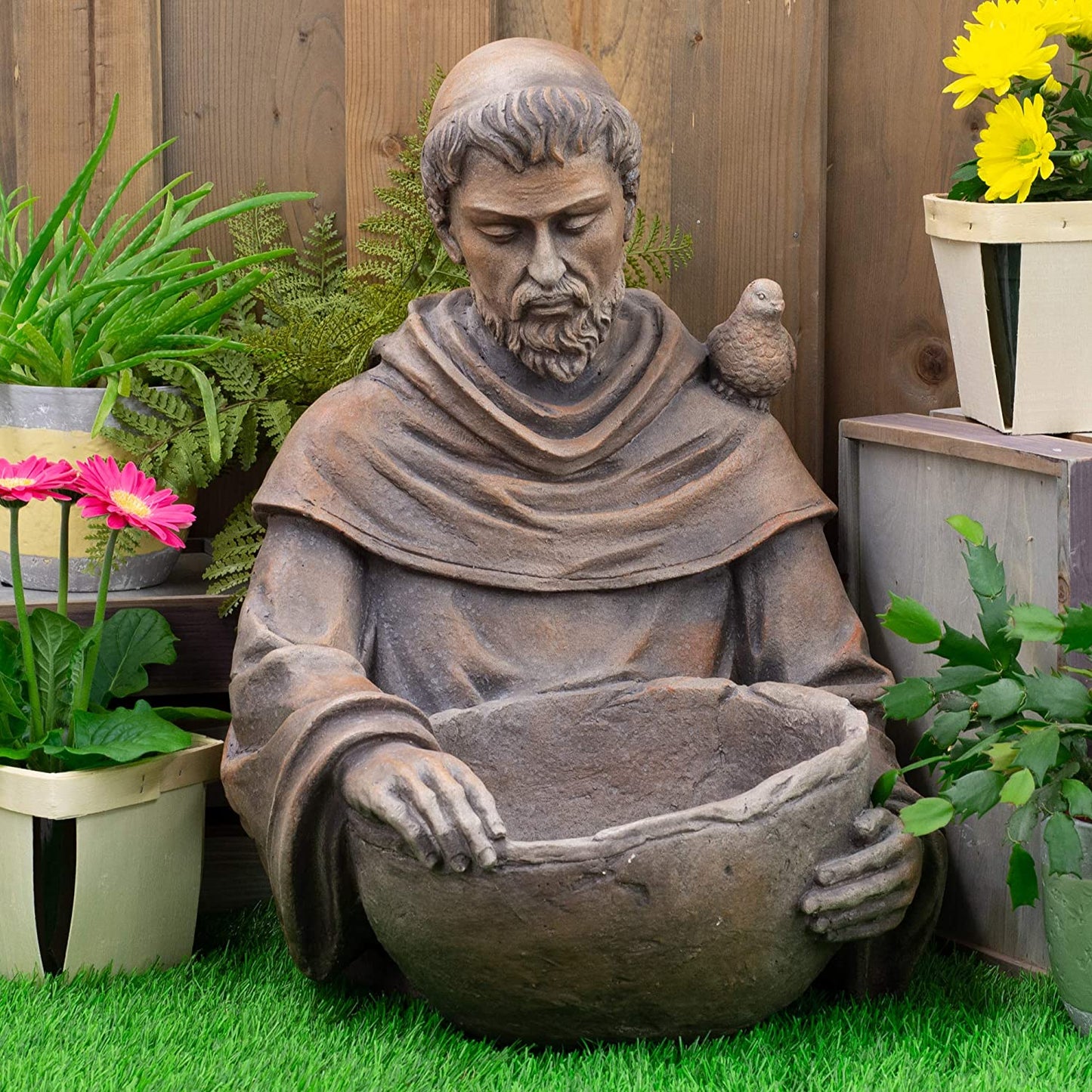 Roman Dropship 15859 Saint Francis Bird Bath, 19"