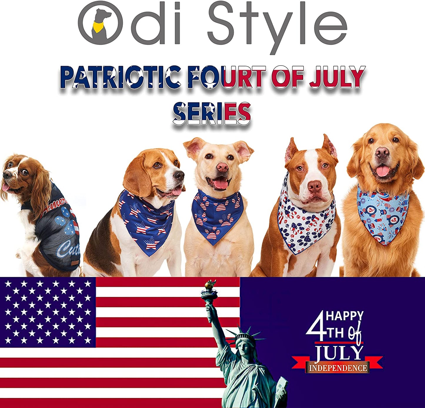 Style American Flag Dog Bandana - Patriotic 4th of July Dog Bandana for Dogs and Cats