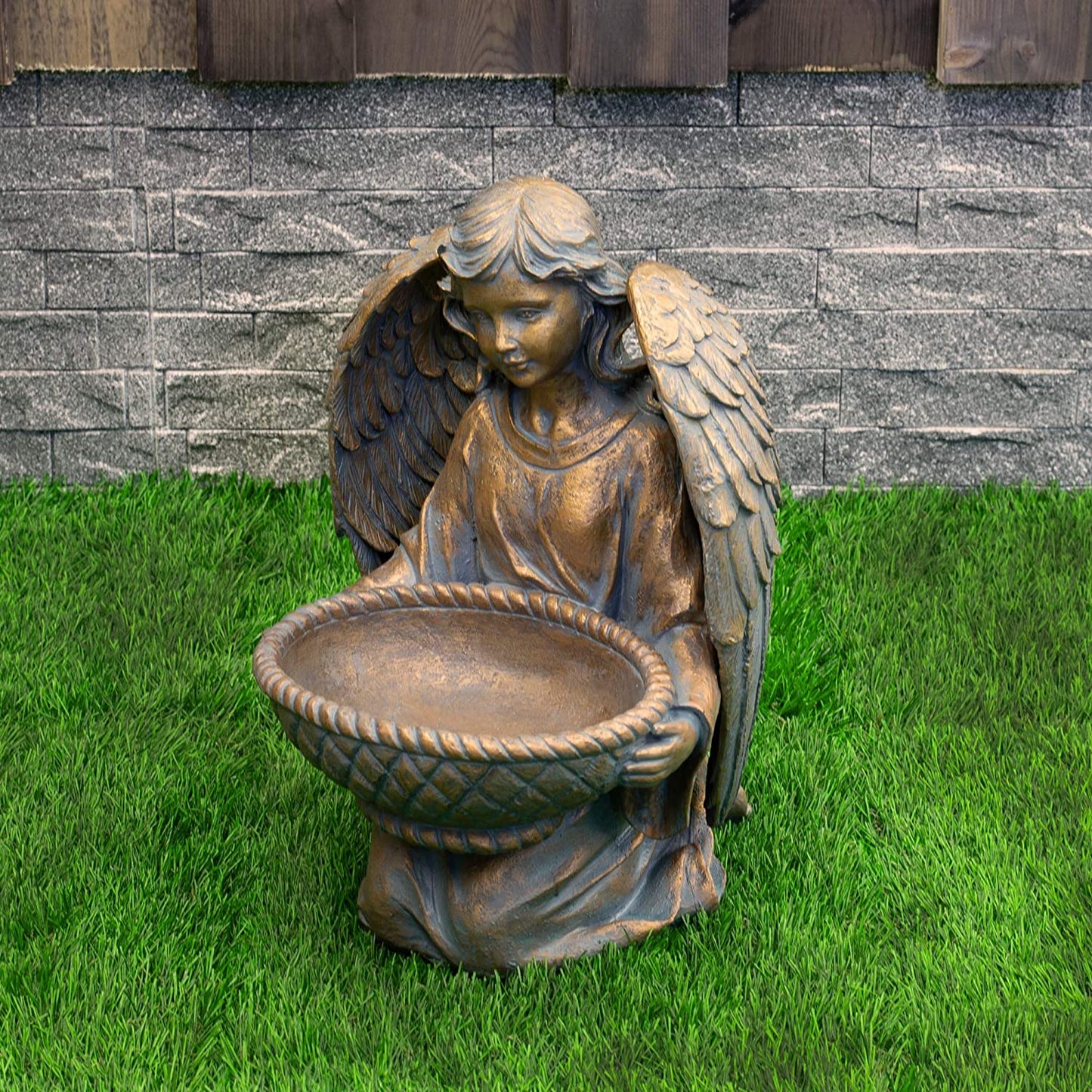 Roman 19130 BRONZE ANGEL W FLOWER 13.75" High