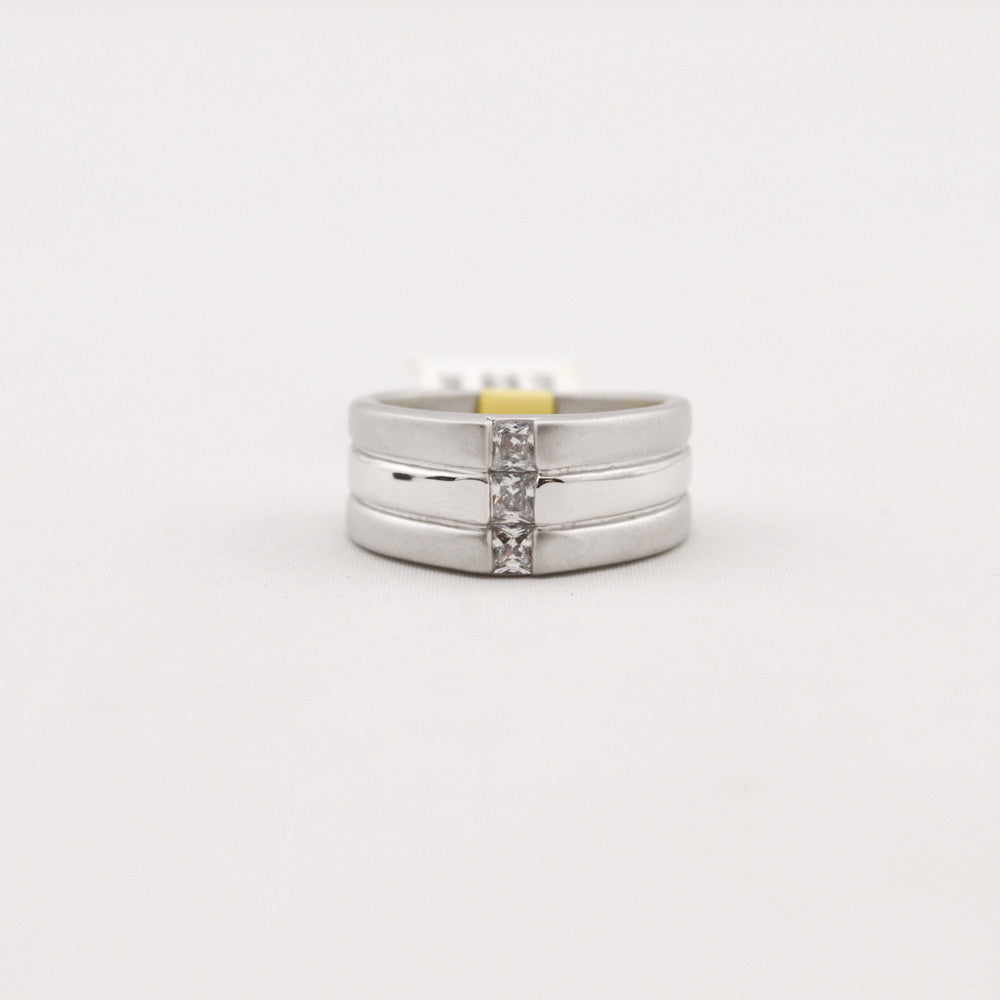 R. S. Covenant 2283 CZ Matte/Shiny Silver Men's  Ring SZ 8