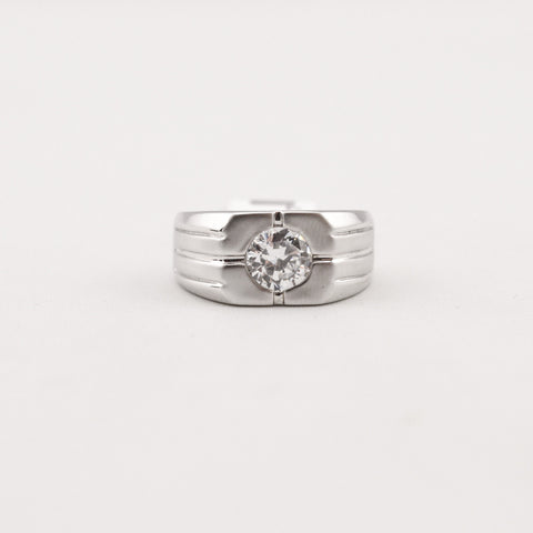 R. S. Covenant 2299 Men's CZ Solitaire Silver Shiny/Matte Ring SZ 8
