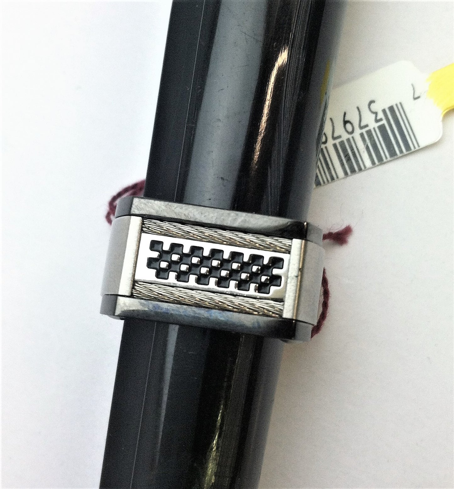R.S. Covenant 2351 Mens Stainless Steel & Black Racing Flag Design Ring Size 10  LOC 93